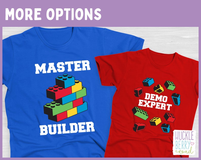 Demo Expert OR Master Builder OR Clean Up Crew Building Blocks Birthday Shirt / Child or Toddler Tee Shirt Sizes Available image 4