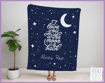 I Love You to the Moon and Back Personalized Name Blanket | Large 50x60 inch Fleece Blanket | Custom Blanket with Name