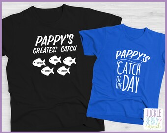 Chemise familiale assortie personnalisée « Pappy's Greatest Catch » et « Capture of the day » pour la fête des pères