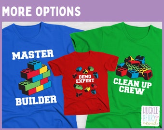 Expert de la démo -OU- Maître constructeur -OU- Nettoyer les blocs de construction de l'équipe anniversaire chemise/t-shirt enfant ou tout-petit tailles disponibles