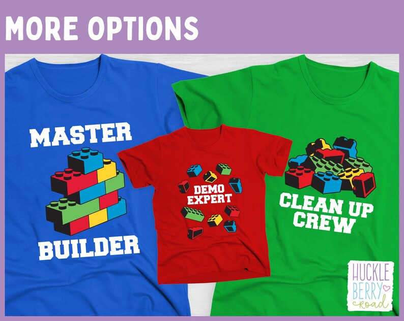 Demo Expert OR Master Builder OR Clean Up Crew Building Blocks Birthday Shirt / Child or Toddler Tee Shirt Sizes Available image 1