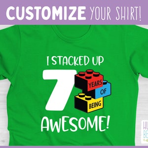 Building Blocks Birthday Shirt / Custom Years of Being Awesome / Stacking Blocks / Child or Toddler Tee Shirt Sizes Available image 3