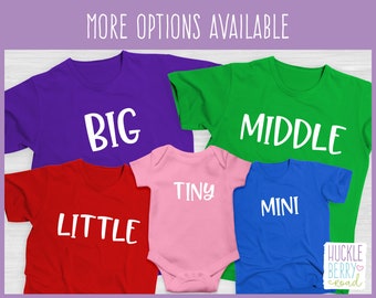 Ensemble de chemises familiales assorties Big Middle Little | T-shirts pour faire-part de grossesse | Faire-part de naissance | T-shirts pour adultes ou enfants | Famille nombreuse