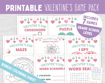 IMPRIMABLE Pack fête de la Saint-Valentin | 7 Jeux de Saint-Valentin et feuille de coloriage | Activité de Saint-Valentin pour les enfants | Fête de classe de l’école primaire