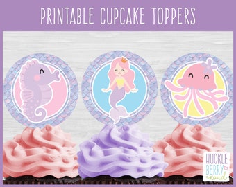 Pastel Mermaid Baby Shower Cupcake Toppers, Printable Mermaid Decor pour Baby Girl Shower