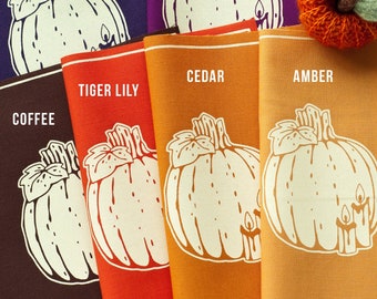 Pumpkin and Candles fabric art print or embroidery kit for creative craft needlework | Halloween autumn fall inspired