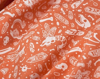 Bones and Crystals cotton fabric print | Hand screen printed textile | 100% cotton quilting fabric