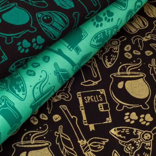 Modern Witch cotton fabric print | Hand screen printed witchcraft and witchy supernatural occult textile | 100% cotton quilting fabric
