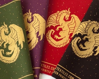 Carved Dragon fabric art print for embroidery, sewing, craft, creative, needlework
