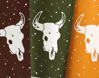 Oxen Skull fabric art print for embroidery, sewing, craft, creative, needlework