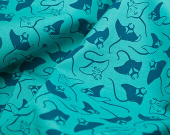 Manta Ray cotton fabric print | Hand screen printed textile | 100% cotton quilting fabric