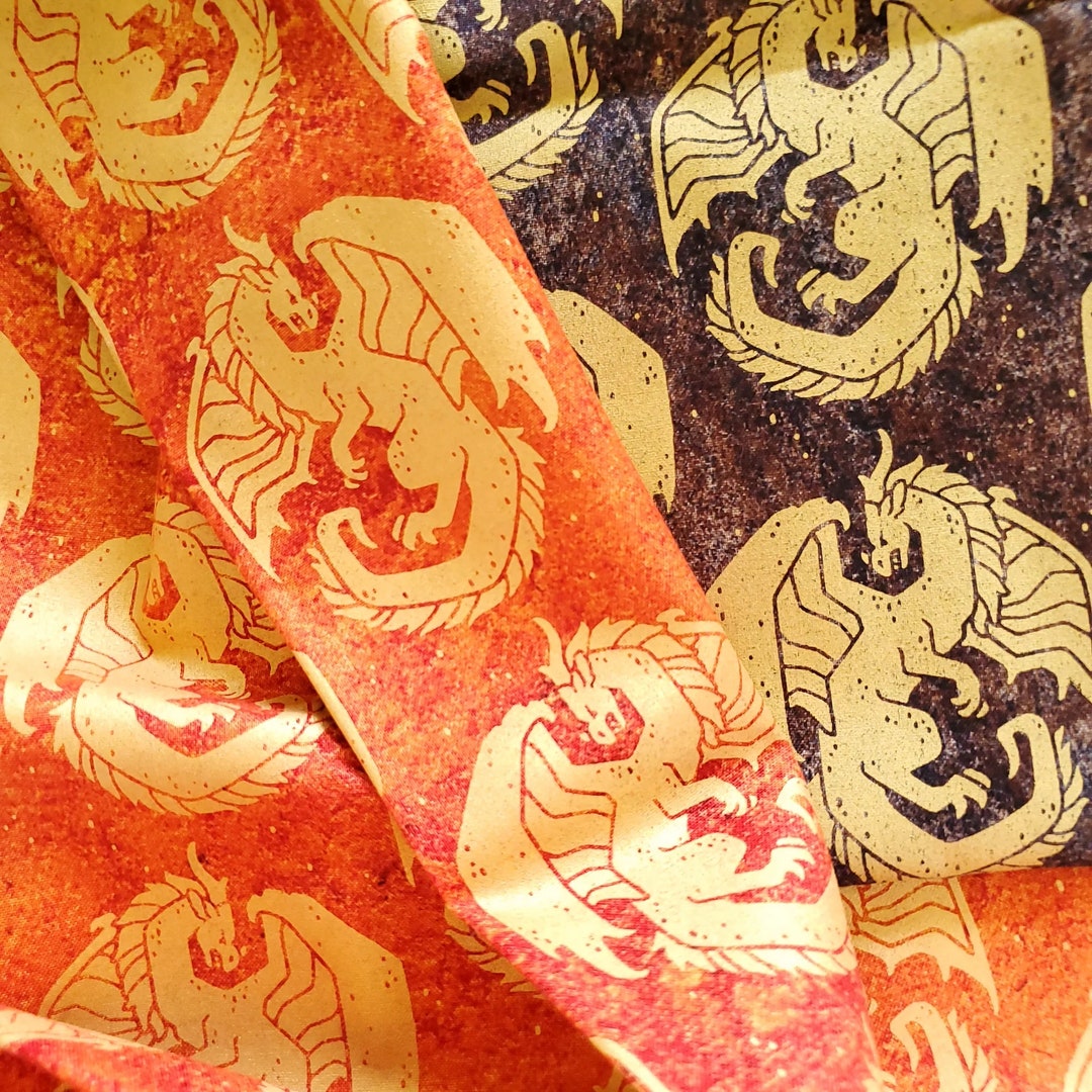 Carved Dragons Cotton Fabric Print Hand Screen Printed Textile 100% ...