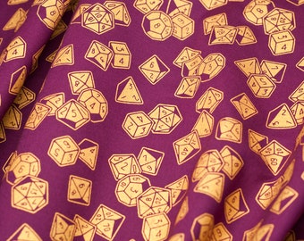 Table Top Dice cotton fabric print | Hand screen printed gaming RPG and DnD tabletop dice textile | 100% cotton quilting fabric