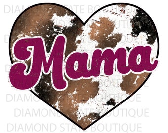 Descarga digital PNG de estampado de corazón de vaca con diseño de mamá vaca, archivo de sublimación, descarga instantánea.