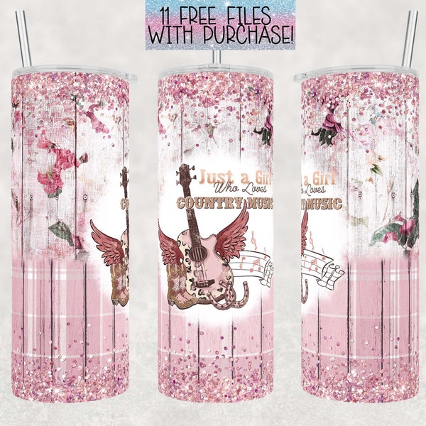 20 Oz Guitar Girl Who Loves Country Music Western Skinny Tumbler Digital Wrap Template PNG | Instant Download | country sublimation