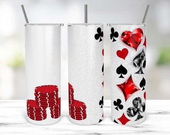 20 Oz Skinny Tumbler Template PNG | Poker Chips | Gambling | Cards | PNG tumbler | Instant Download | sublimation designs | Casino