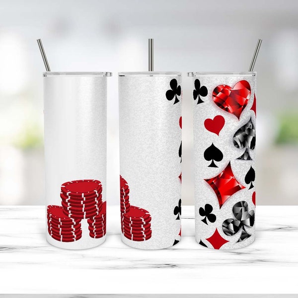 20 Oz Skinny Tumbler Template PNG | Poker Chips | Gambling | Cards | PNG tumbler | Instant Download | sublimation designs | Casino