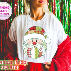 Digital nedladdningsbar bild av jultomten, lapptäcke i PNG för sublimering, clipart