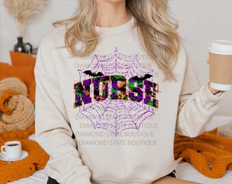 Pielęgniarka Halloween Glitter Spider Web PNG do pobrania cyfrowego, plik sublimacyjny do natychmiastowego pobrania
