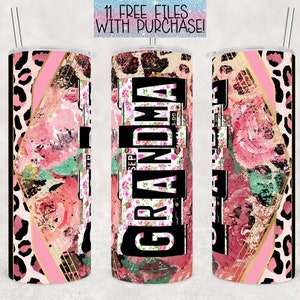 Oma Floral Leopard Rosen Nummernschild Buchstaben 20 Unze Skinny Tumbler Vorlage PNG, sofortiger Download, Sublimationsbecher