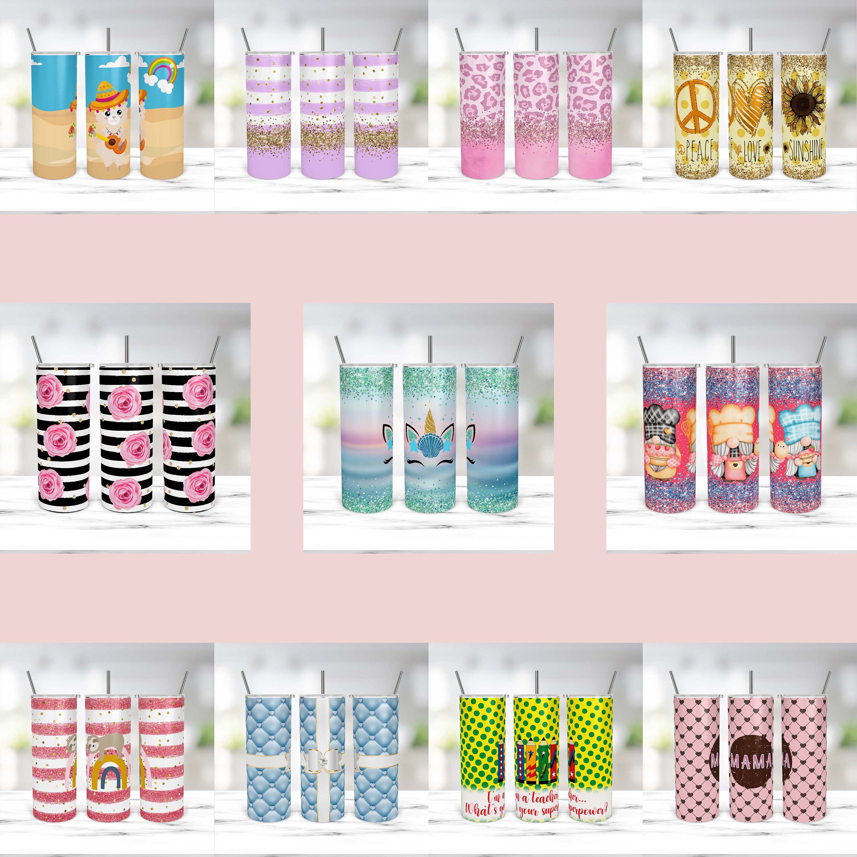 20 Oz Skinny Tumbler PNG Sublimation Template Teach Love Inspire ...