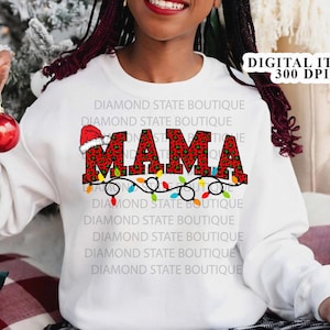Mama leopard print Santa hat christmas lights, PNG, christmas png, digital art, wall art, winter PNG, instant download