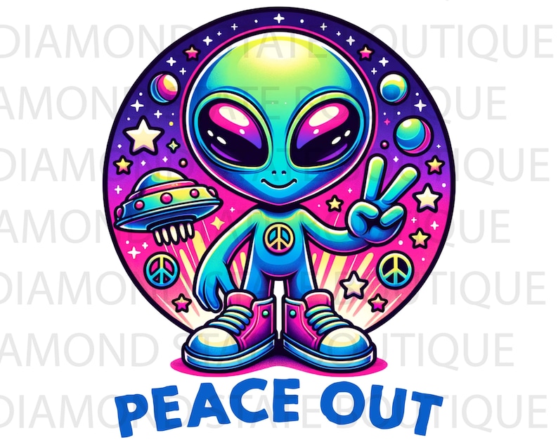 Alien Peace Out Peace Sign Stay Weird Groovy PNG, Sublimation, Funny ...