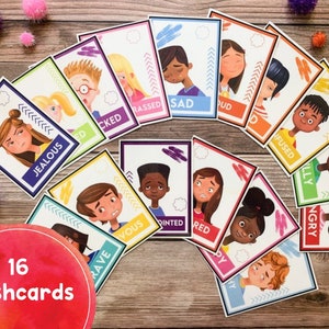 Feelings Flashcards, Kindergarten flashcards, Montessori Learning, Kids Emotions, Homeschooling, Preschool Printable, Toddler Learning