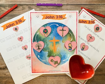 John 3:16, The Gospel, Bible Activity, Homeschool Printable, Bible Verse, Sunday School, Christian Kids, Christian Homeschool, Bible