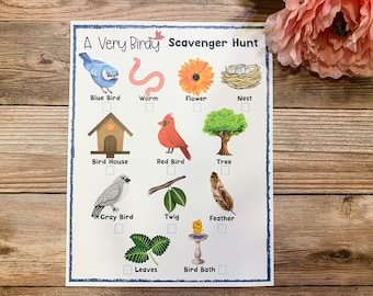 Spring Scavenger Hunt, Bird Scavenger Hunt, Kids Spring Scavenger Hunt, Seek and Find Games, Montessori, Printable Scavenger Hunt