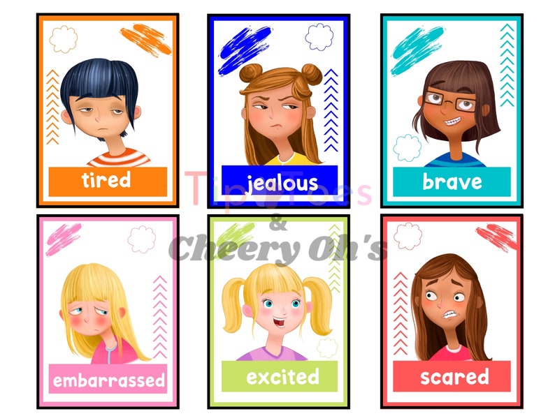 Kids Feelings Flashcards Kindergarten Flashcards Montessori Etsy