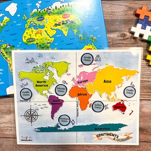 Kontinente Karte, Ozeane, Weltkarte Puzzle, Geographie für Kinder, druckbare Homeschool, Sozialkunde