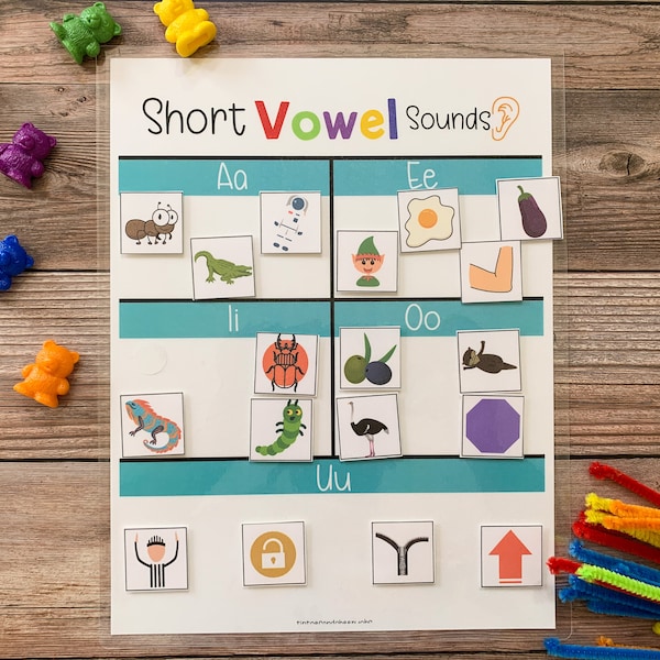 Short Vowel Sounds Game, Educational, Vowel Chart, Matching Game, Kids Activity, Homeschool, Preschool Worksheet, Kindergarten