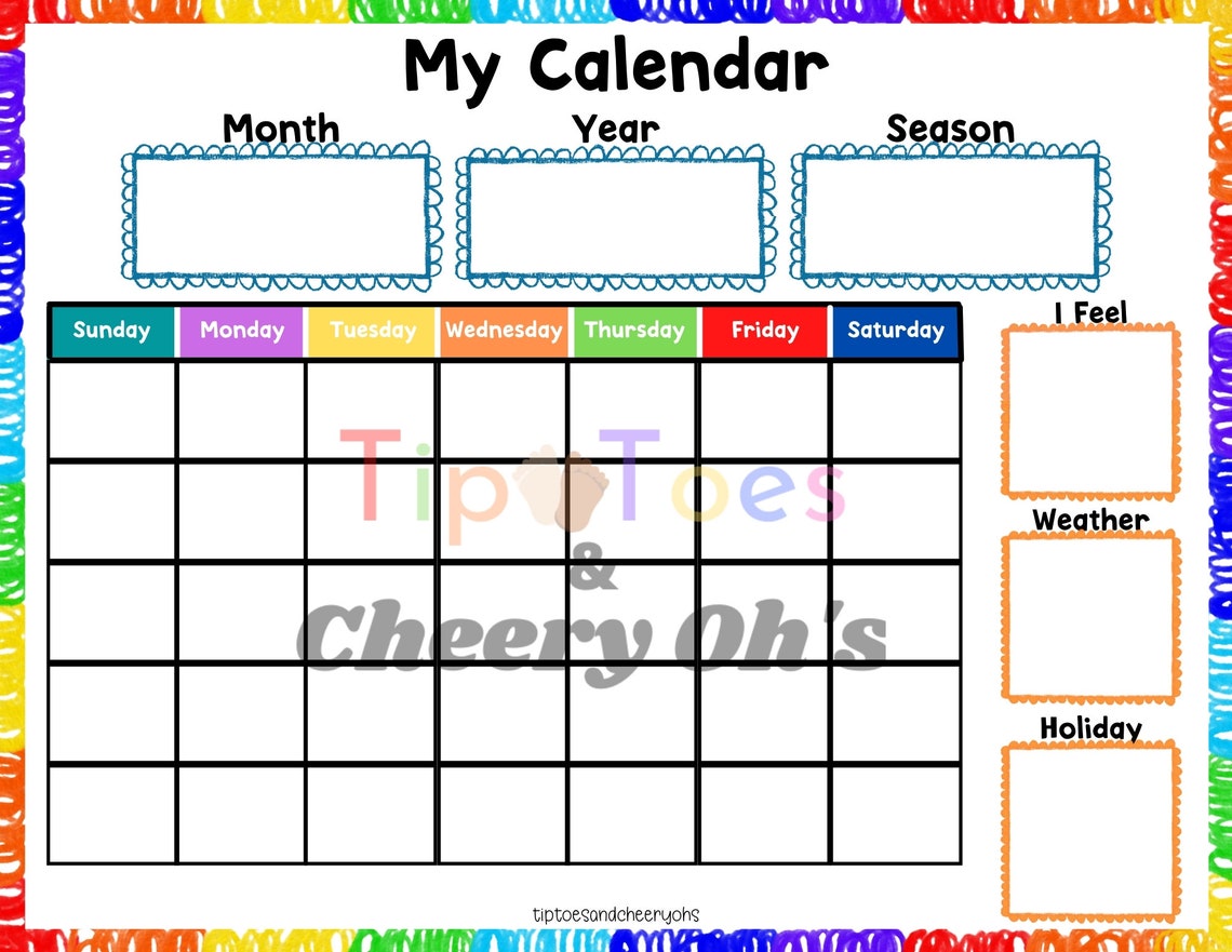 Kids Calendar Printable Kids Perpetual Calendar Morning | Etsy