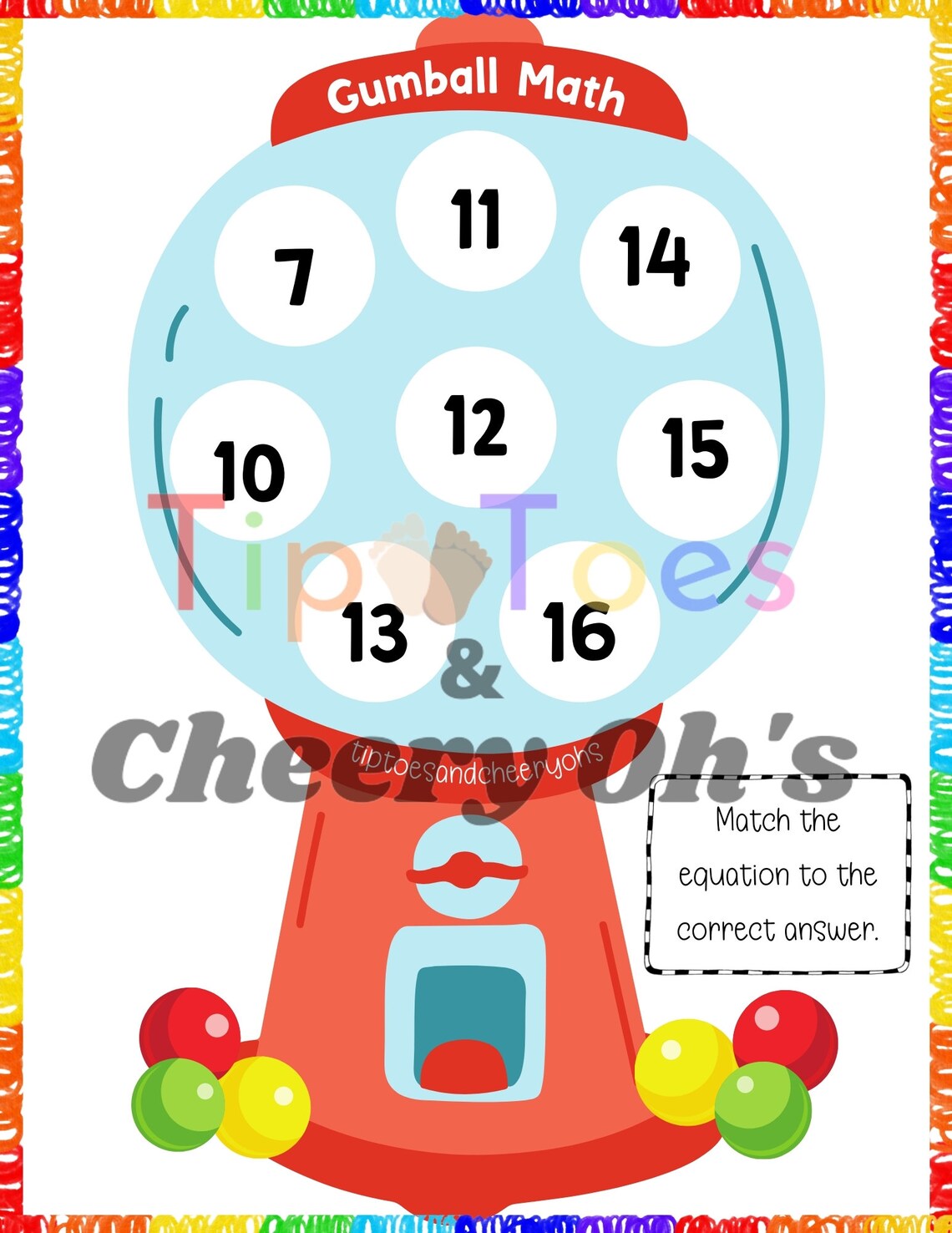 Addition Activity Gumball Math Game For Kids Counting 1 20 Etsy Canada