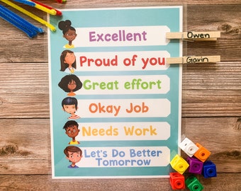 Kids Behavior Chart, Classroom Decor, Learning Chart, Kids Discipline, Homeschool Printable, Preschool, Kindergarten, Rewards Chart