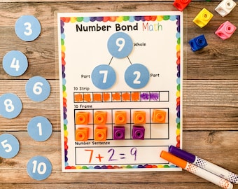 Number Bonds Math, Number Sense, Homeschool Printable, Learning and School, Part Part Whole, Math Worksheet for Kids, Decomposing numbers