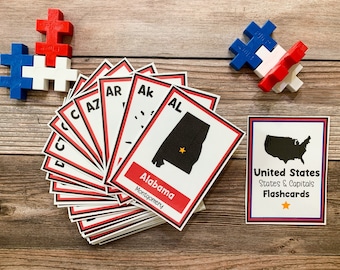 Flashcard su stati e capitali, Flashcard sugli Stati Uniti, Scuola domiciliare, Geografia, Studi sociali, Flashcard stampabili