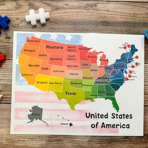 USA Karte, digital, Klassenzimmer Dekor, 50 Staaten Karte, USA Karte, pädagogisches Poster, druckbare Homeschool, Lernen und Schule
