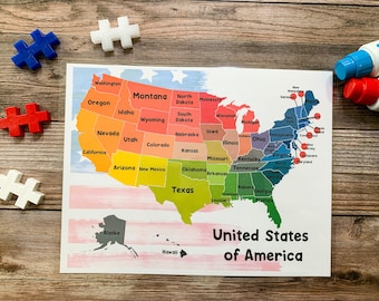 USA Karte, digital, Klassenzimmer Dekor, 50 Staaten Karte, USA Karte, pädagogisches Poster, druckbare Homeschool, Lernen und Schule