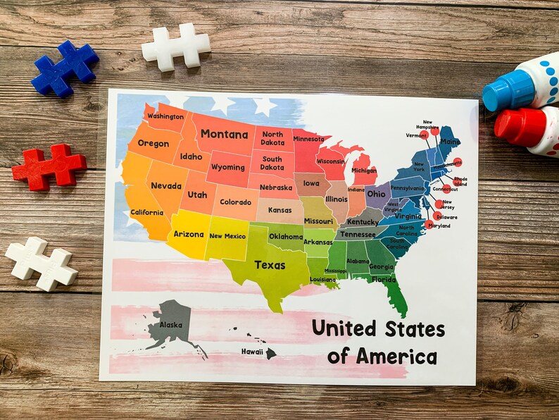 United States Map Poster United States Map Classroom 50 - Etsy