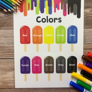 Carta de Colores, Paletas, Aprender Colores, Carta de Colores Imprimible, Aprendizaje y Escuela, Imprimible en Casa, Póster Preescolar, Decoración del Aula,