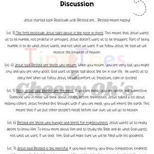 K&ouml;nnte beinhalten: Ein wei&szlig;es Papier mit dem Titel "Die Seligpreisungen" und dem Text "Matth&auml;us 5:1-12 Diskussion". Der Text behandelt die Seligpreisungen, mit einer Cartoon-Biene in der oberen rechten Ecke.