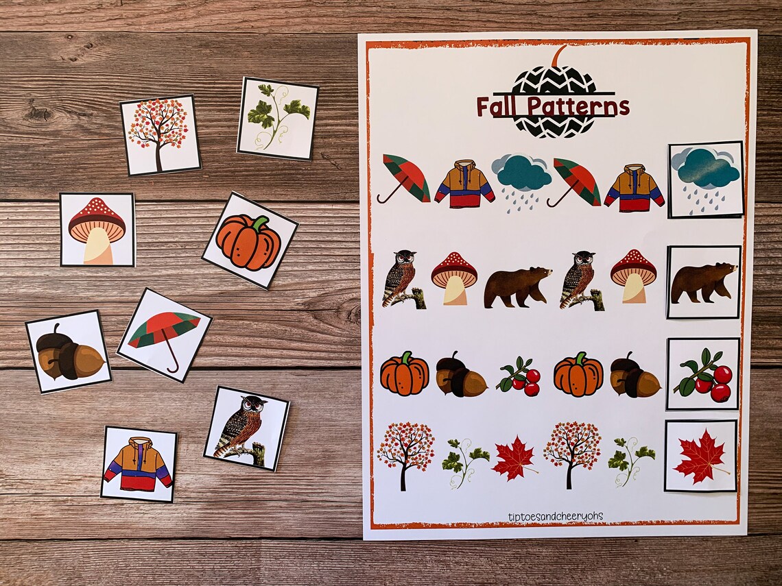 Pattern Matching Game Kids Fall Patterns Activity Fall - Etsy