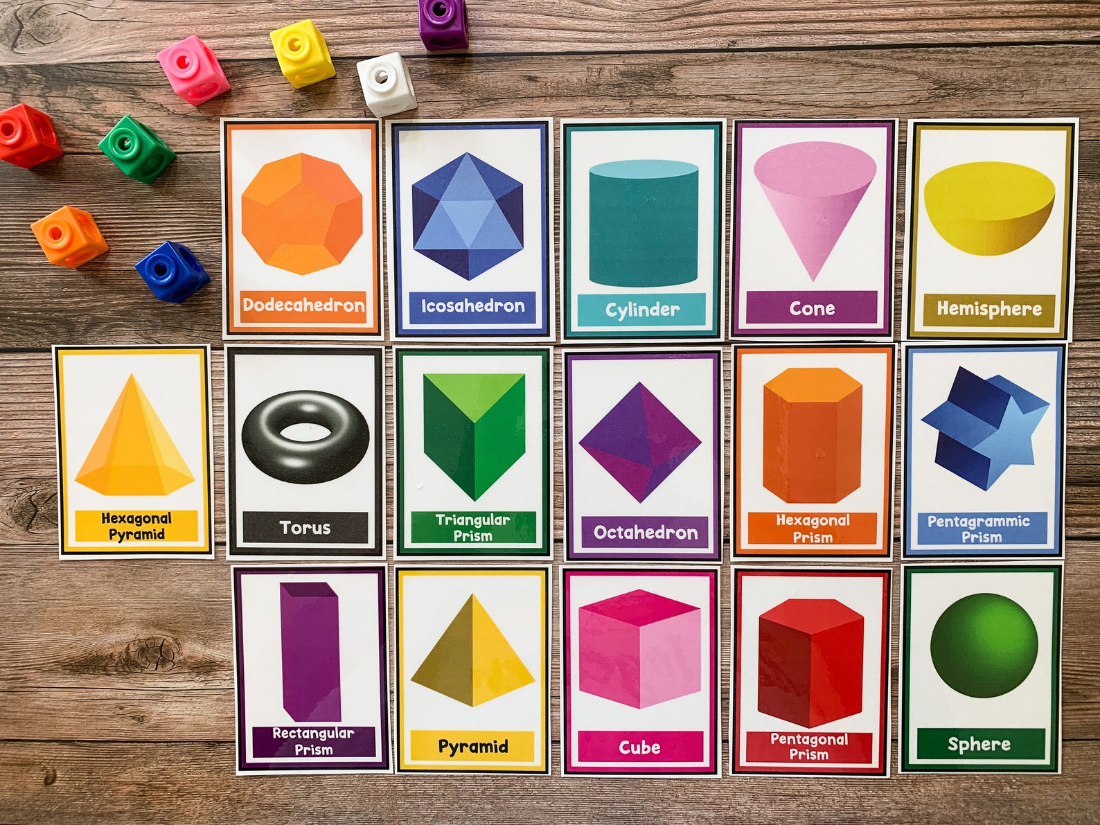 3D Shapes Flashcards Shape Flashcards Homeschool 3D Shapes Etsy