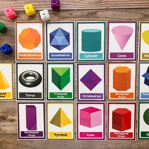 3D Shapes Flashcards, Shape Flashcards, Homeschool, 3D Shapes, Printable Shape Flashcards, Geometric Shapes, Educational