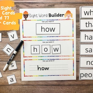 Sight Word Builder, Sight Word Recognition, Fry&#39;s 100 sight word List, Homeschool, Kindergarten, Learn to Read, Reading Printable