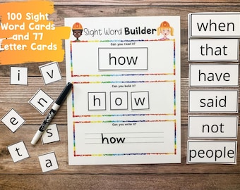 Sight Word Builder, Sight Word Recognition, Fry's 100 sight word List, Homeschool, Kindergarten, Learn to Read, Reading Printable