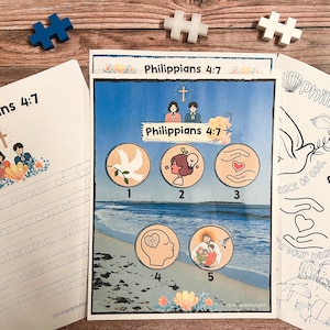 Philippians 4:7 for Kids, Bible Activities for Kids, Devotional, Christian Activity, Bible Lesson, Homeschool Printable, Sunday School