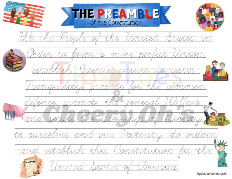 The Preamble for Kids Printable U.S. Constitution Preamble Etsy